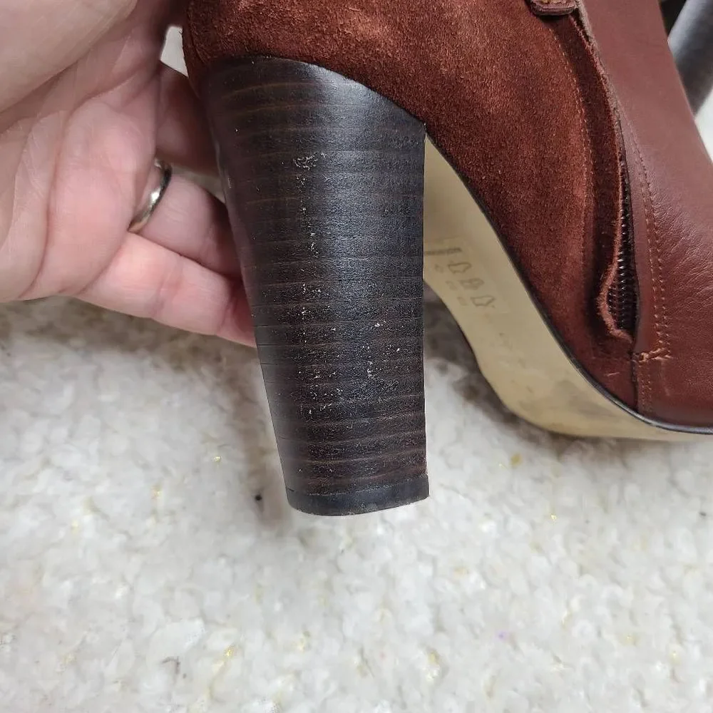 Reiss Burgundy Leather Side Zip Ankle Boots size 37‎